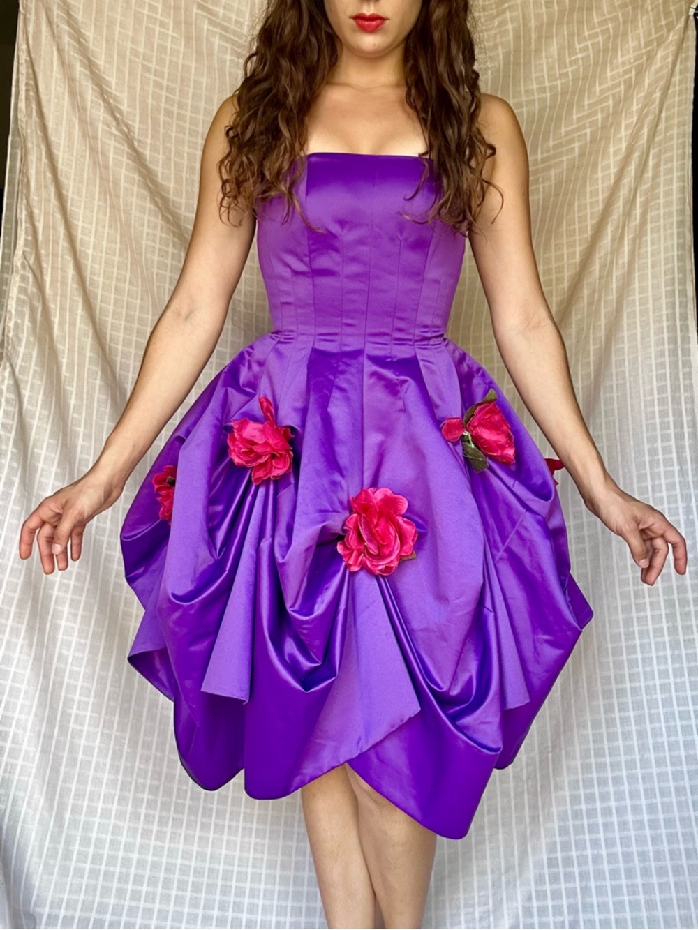 Betsey Johnson Purple Strapless Floral-Applique Party Dress
